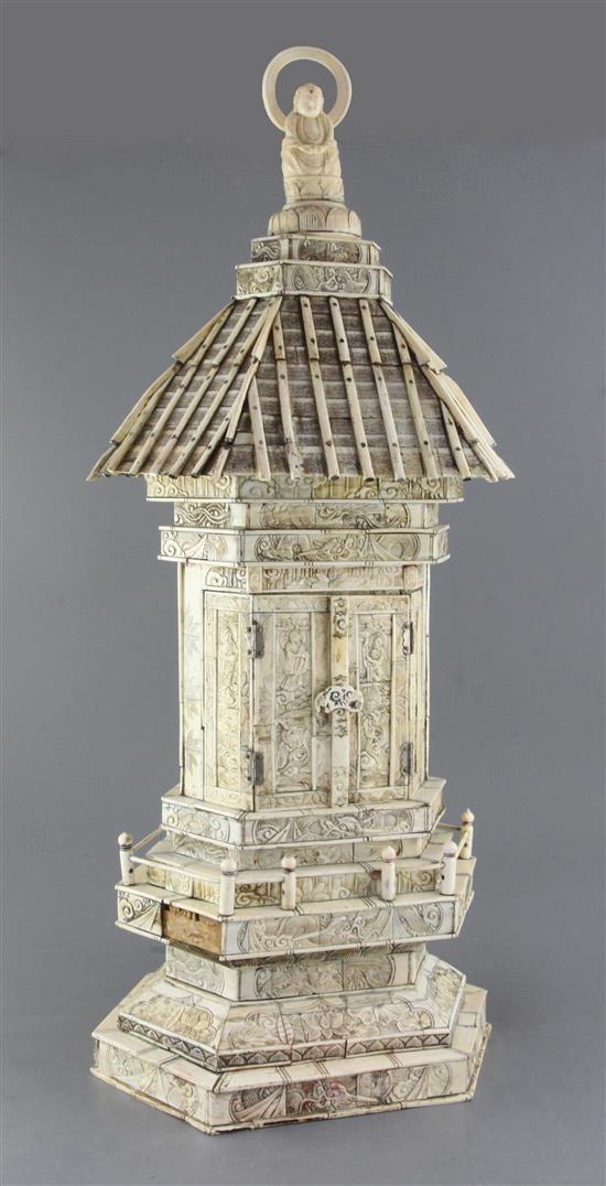 A large Japanese sectional ivory and bone Buddhist shrine, by Yushu/Hirokata, early 20th century, 76.5cm x 33.5cm